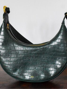 JW Pei Green Croc Embossed Shoulder Bag Crescent 90s Style